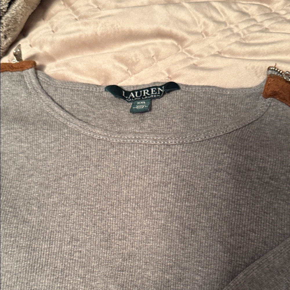 Lauren Ralph Lauren Gray Top with Brown Accents
